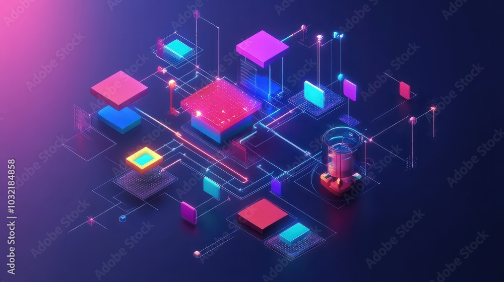 Poster digital colorful flow chart management prozess connected lab created with generative ai technology