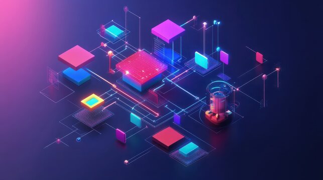digital colorful flow chart management prozess connected lab created with generative ai technology