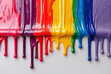 A rainbow of melted paint on a white surface