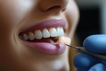 Obraz premium Close up of a dentist examining a patient's teeth with a dental mirror.