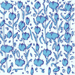 Colorful abstract flower art seamless pattern illustration. Organic nature floral background in vintage style. Spring season collage decoration texture, drawing print.