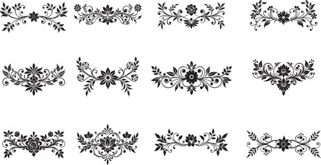 Obraz premium Black and white vector design of floral elements, serving as decorative border dividers with intricate patterns