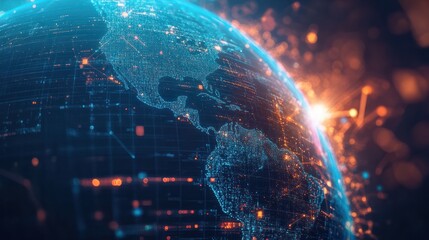 Digital world globe, concept of global network and connectivity on Earth, high speed data transfer and cyber technology, information exchange and international telecommunication - Generative AI.