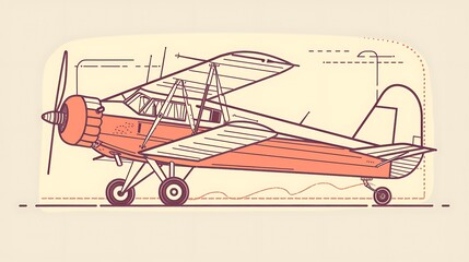 A digital illustration of a vintage airplane in a simple, line-drawing style.