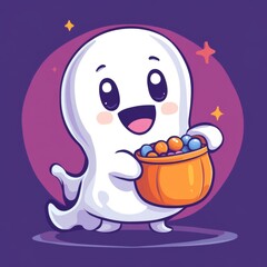 Cute Ghost Holding Candy Bucket.