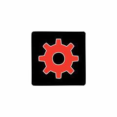Red settings icon on black square vector illustration