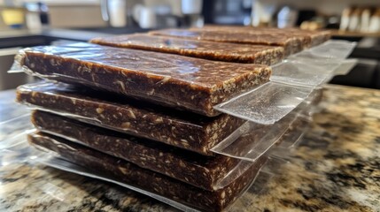 Stack of Healthy Snack Bars on Kitchen Counter