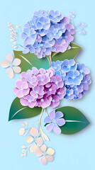 hydrangea flowers logo 3d vector papercut