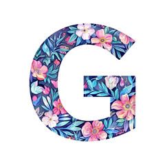 floral letter G vector illustration in watercolor style