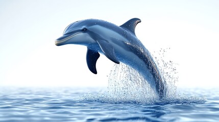 Naklejka premium 3D dolphin jumping out of water with a shocked face, white background