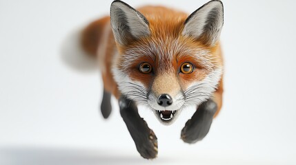 Obraz premium 3D fox caught midleap with a surprised expression, white background