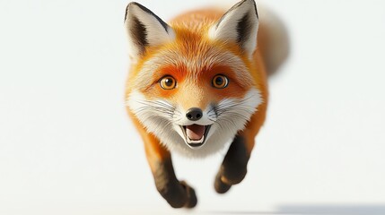 Obraz premium 3D fox caught midleap with a surprised expression, white background