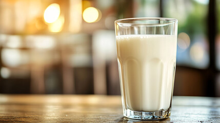 Close-up of milk in a glass clean and fresh