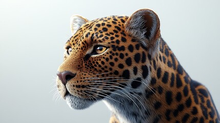 Obraz premium 3D leopard with fur raised, caught off guard, white background