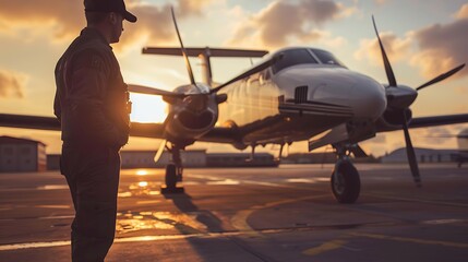 Fototapeta premium airplane at sunset