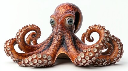 Fototapeta premium 3D octopus with tentacles spread wide, eyes wide in surprise, white background