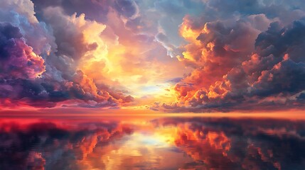 Fototapeta premium Vibrant Skies in Stunning Cloudscape Art with Dramatic Colorful Horizon neon color image