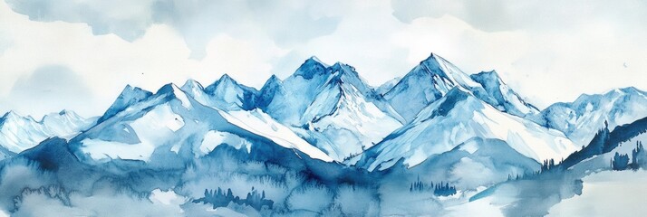 Fototapeta premium Winter Mountain Adventures: Watercolor Skiing and Snowboarding Experiences