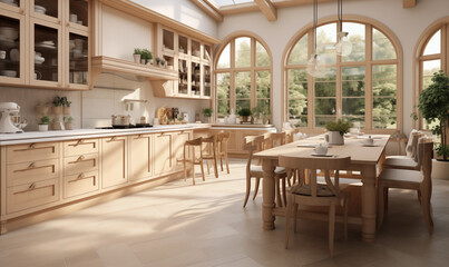Beautiful spacious kitchen interior in a modern style. Can be used in various areas: design, printing, interior design, publishing, etc.