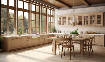 Beautiful spacious kitchen interior in a modern style. Can be used in various areas: design, printing, interior design, publishing, etc.