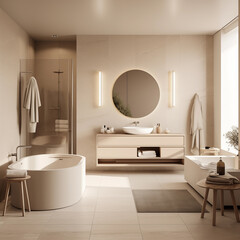 Beautiful spacious bathroom interior in a modern style. Can be used in various directions: design, printing, interior decoration, publishing, etc.