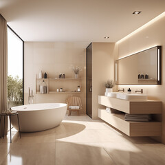 Beautiful spacious bathroom interior in a modern style. Can be used in various directions: design, printing, interior decoration, publishing, etc.