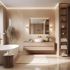 Beautiful spacious bathroom interior in a modern style. Can be used in various directions: design, printing, interior decoration, publishing, etc.