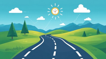 Flat design roadmap timeline with major milestones marked, symbolizing a well-structured journey toward future goals.