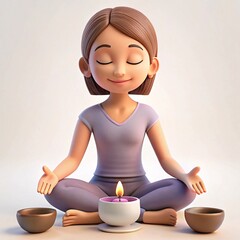 3D Serene Woman in Meditation Pose with Houseplant | Relaxation and Wellness Concept