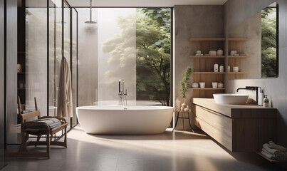 Beautiful spacious bathroom interior in a modern style. Can be used in various directions: design, printing, interior decoration, publishing, etc.