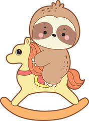 Obraz premium Cute sloth vector icon. Funny baby sloth animal series stock illustration. Slow life of fluffy sloth designs.