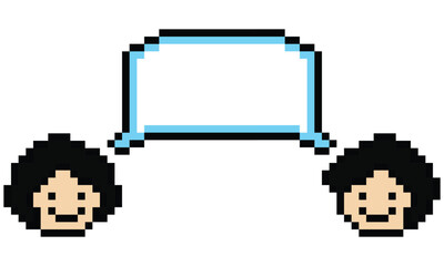 Cartoon pixel cute cartoon character face group man with chat blank decoration 8 bit team male boy say speak discuss idea chat box cartoon pixel game png vector.