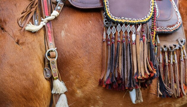 fringing detail on leather armitas specially designed for rancho use. generative ai