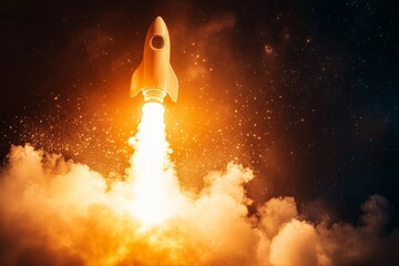 Innovation to launch new idea, entrepreneurship or startup, creativity to begin business or breakthrough idea concept, innovative rocket launch flying, Generative AI