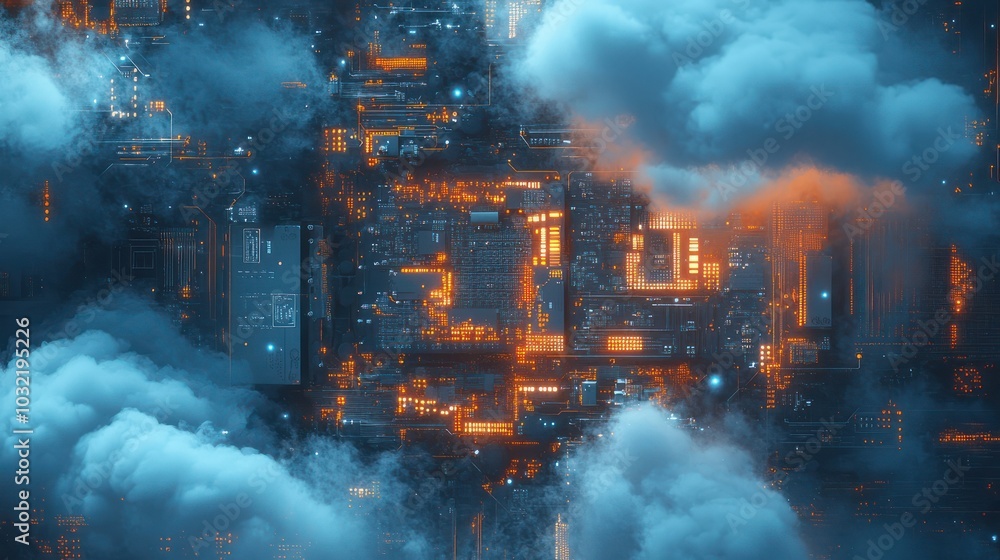 Aufkleber high-tech digital background illustrating cloud computing and microchips