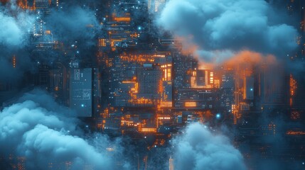 High-tech digital background illustrating cloud computing and microchips