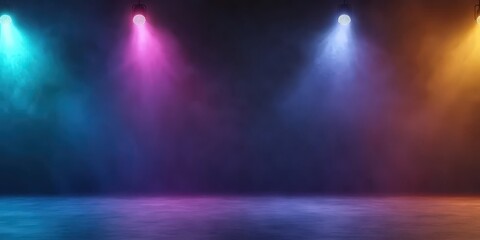 Fototapeta premium Colorful Stage Lighting with Smoke Effect