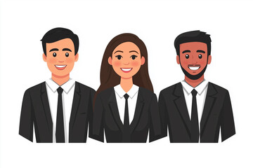 Fototapeta premium Three people in suits and ties are smiling for the camera. The woman is wearing a tie and the man is wearing a tie and a beard. The man on the right is smiling more than the other two