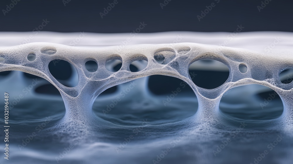 Aufkleber a macro shot of bubbles forming a delicate, translucent structure against a dark background, highlig
