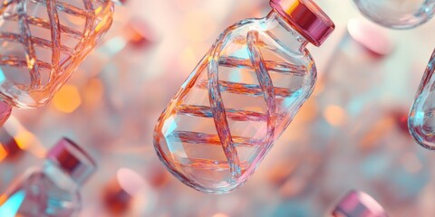 Futuristic Genetic Testing Lab with Floating Glowing Vials and DNA Strands in Surreal Environment