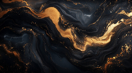 Elegant Black & Gold Swirling Marble Texture Background Wallpaper