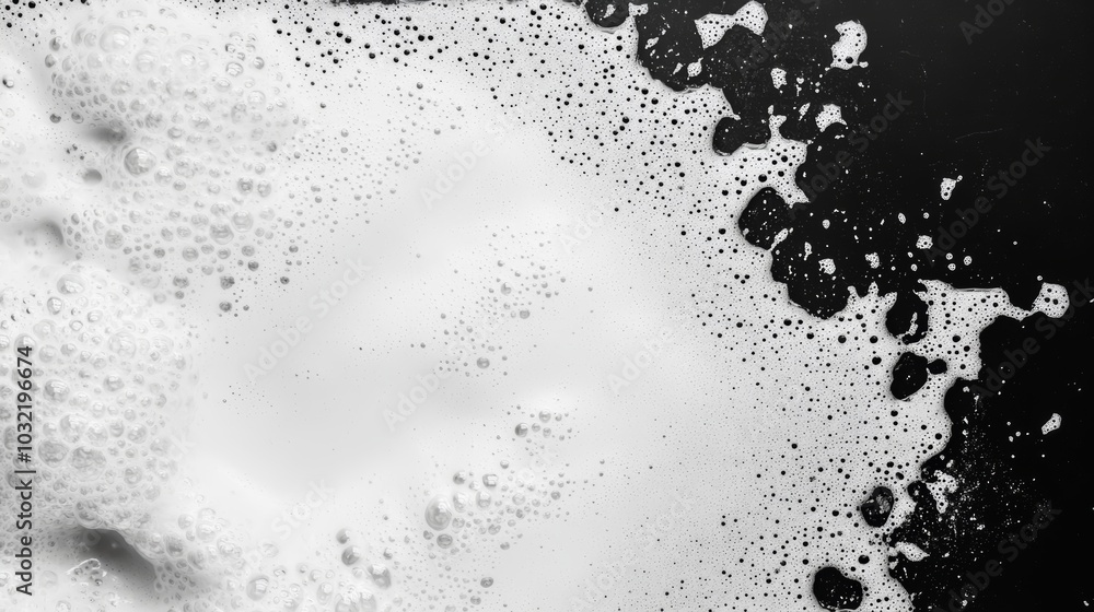 Poster abstract black-and-white image showcasing bubbles and foam, creating a textured appearance against a