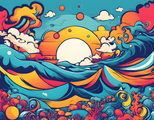 colorful ocean with cool isolated pop art style background