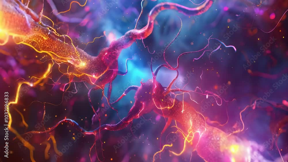 Poster the synaptic symphony: a colorful array of brain scans, displayed on a futuristic screen