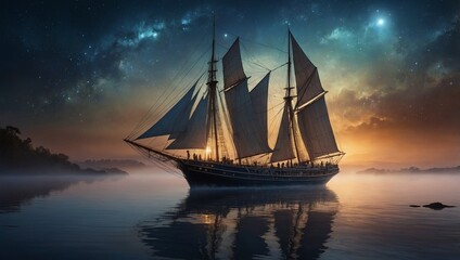 Obraz premium sailing ship in the sunset