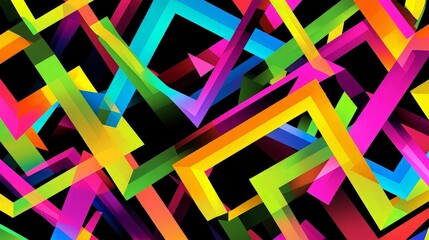 Abstract colorful geometric shapes on a black background.