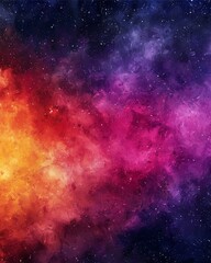 Naklejka premium A vibrant celestial scene featuring swirling colors of orange, pink, and purple, set against a backdrop of twinkling stars in the deep cosmos.
