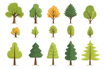 ollection of trees in various sizes and shapes. The trees are all green and are spread out across the image