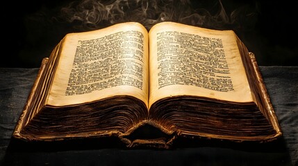 Obraz premium Detailed Ancient Open Book Pages with Visible Text Depicting Knowledge and Simplicity