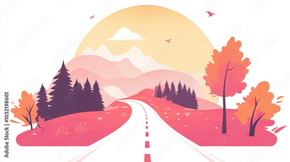 Poster roadmap timeline with key points, visualized as a flat design, illustrating the stages of a journey 